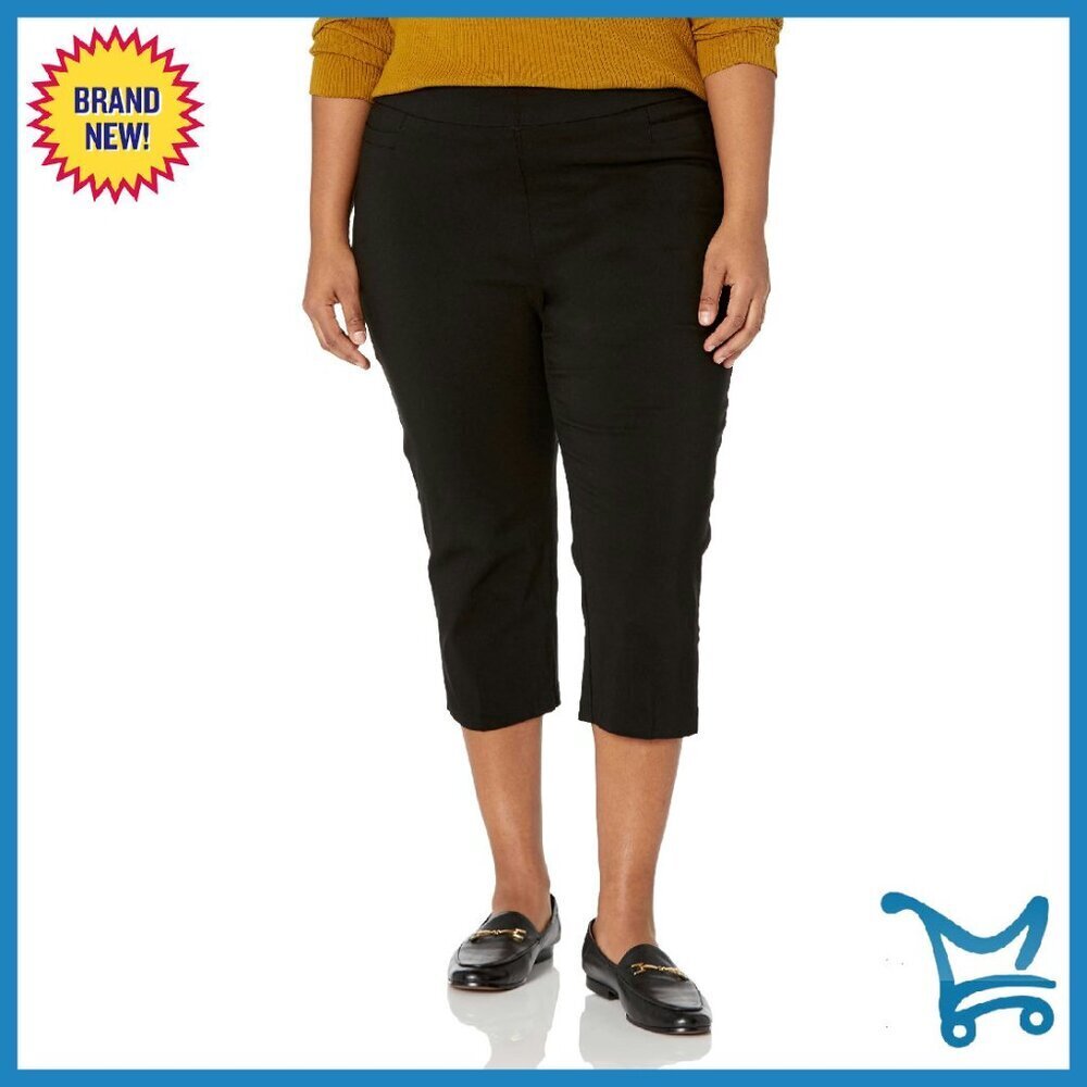 Plus Size Pull On Capri Pants with Pockets, 21" Inseam, Elastic Waist